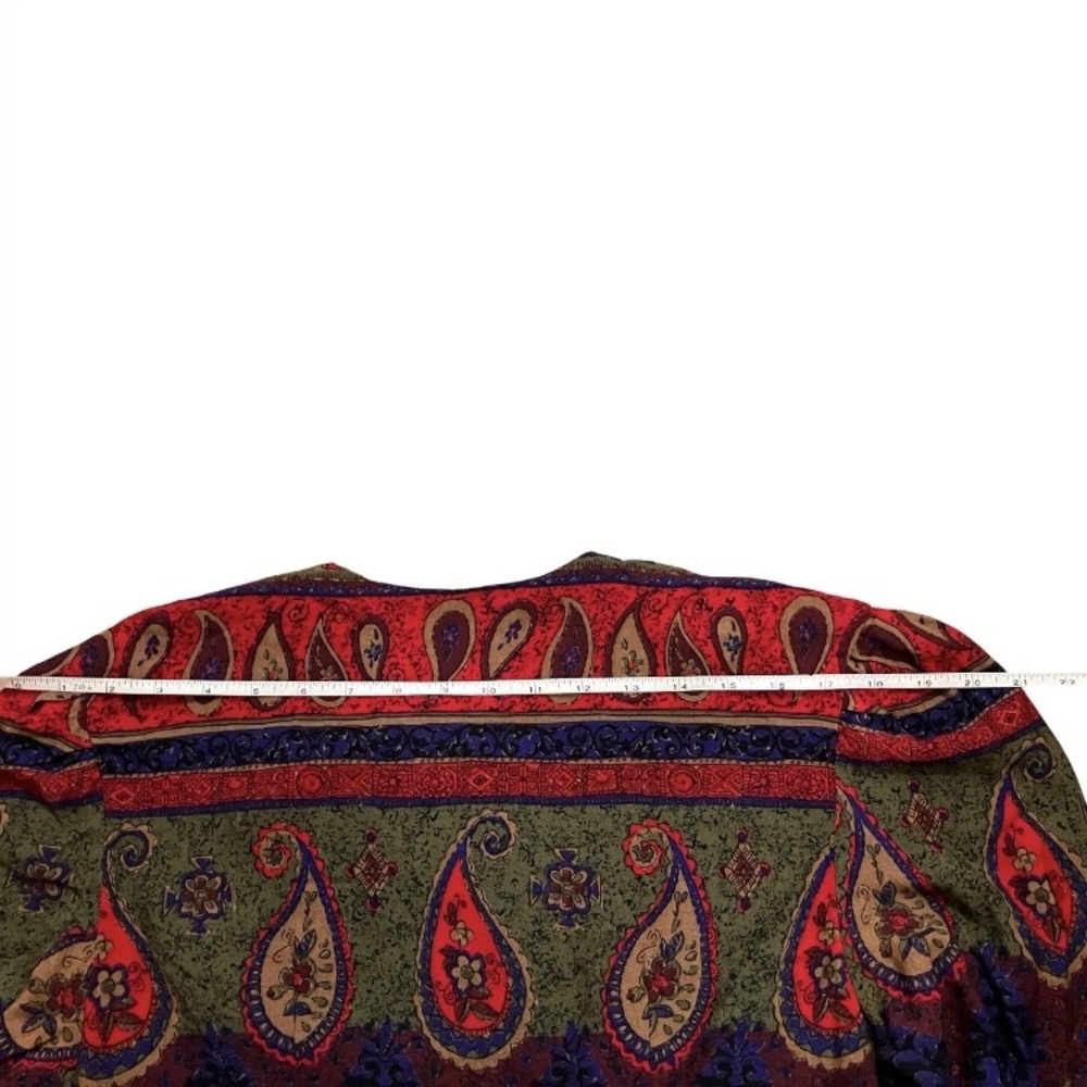 Vintage 70s 80s Kurai Paisley Rayon Dress Made in USA Boho Button Front Size 10 - Picture 9 of 10